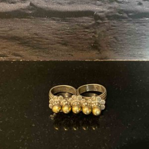 Double Finger Ring With Gold Beads