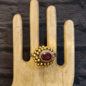 Dual Finger Ring With Ruby Stone