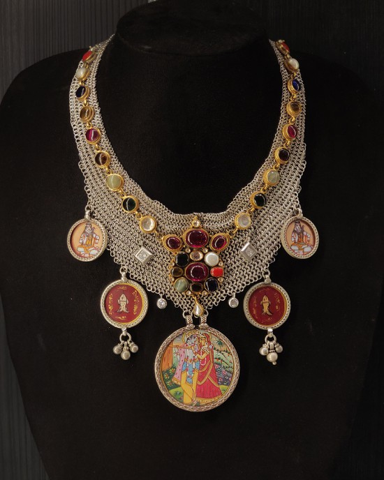 Multi Navratna Stone Necklace