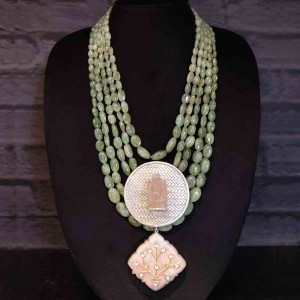 Pink And Jade Contrast Stone Necklace