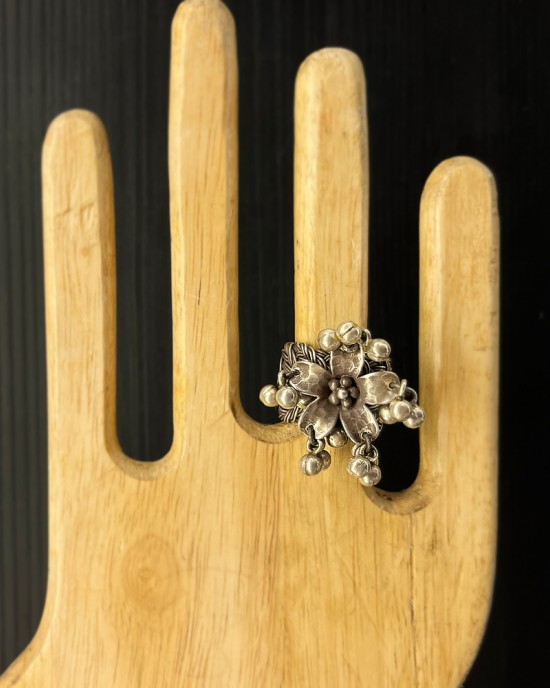 Silver Braided Floral Ring