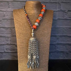 Orange Beaded Necklace With Tassels