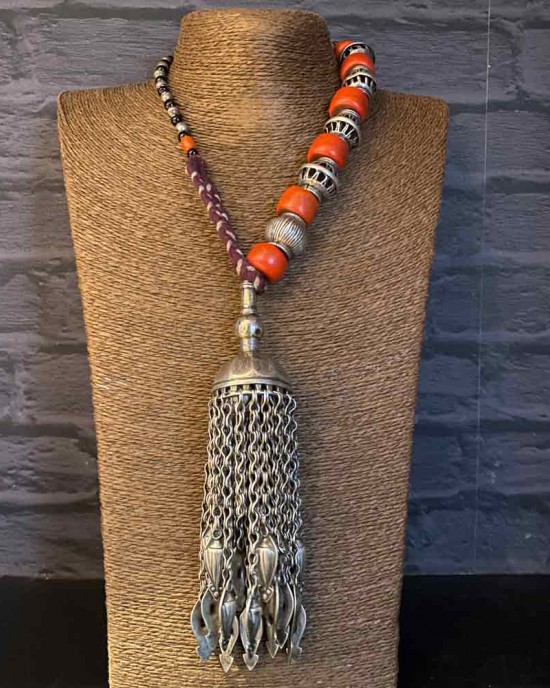 Orange Beaded Necklace With Tassels