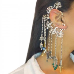 Tree Designed Ear Cuff With Different Charms