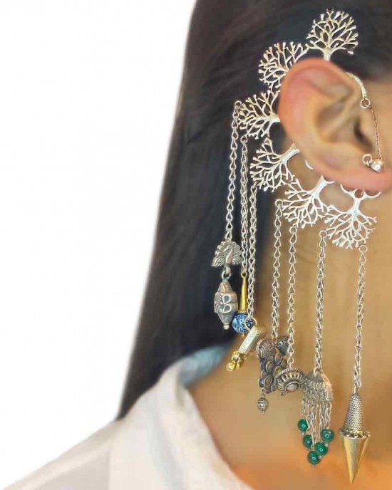 Tree Designed Ear Cuff With Different Charms