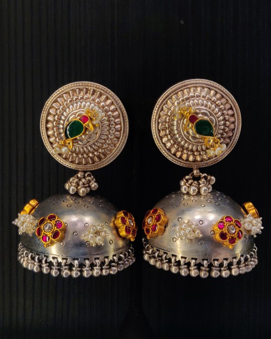 Silver Dual Tone Jhumkas