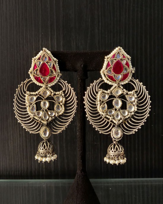 Intricate Chandbalis With Pink Stones