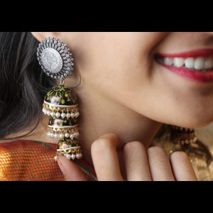 Triple Layered Meenakari Victoria Coin Jhumka