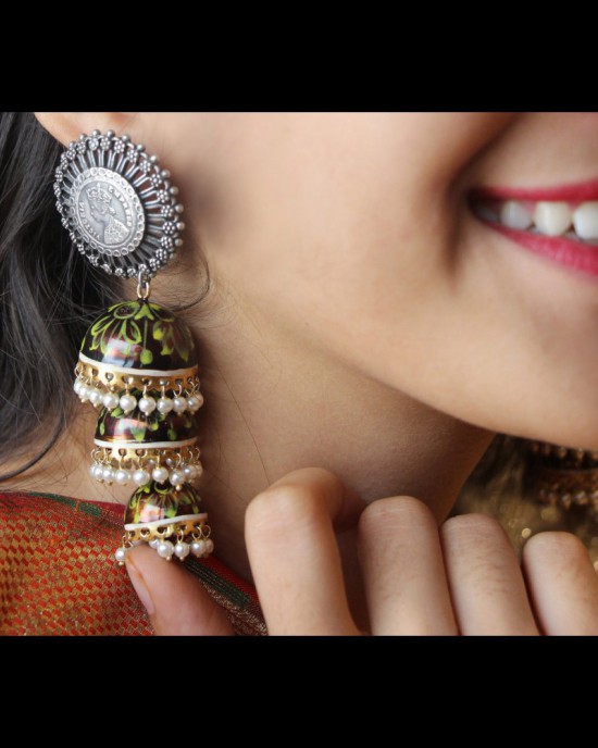 Triple Layered Meenakari Victoria Coin Jhumka