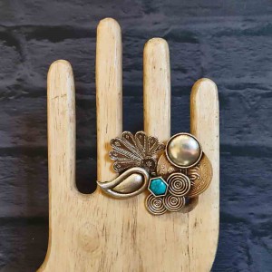 Unique Motif Ring With Turquoise Stone Ring