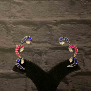 Contrast Pink And Blue Stone Earcuffs