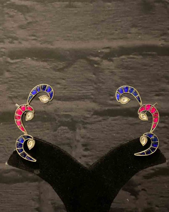 Contrast Pink And Blue Stone Earcuffs