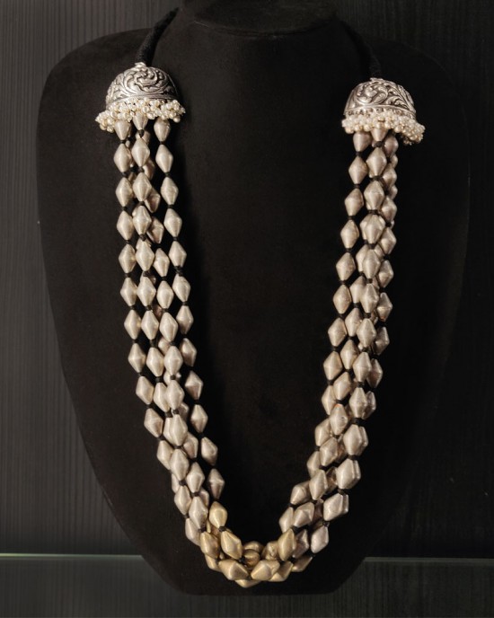 Multilayer Silver Beaded Necklace