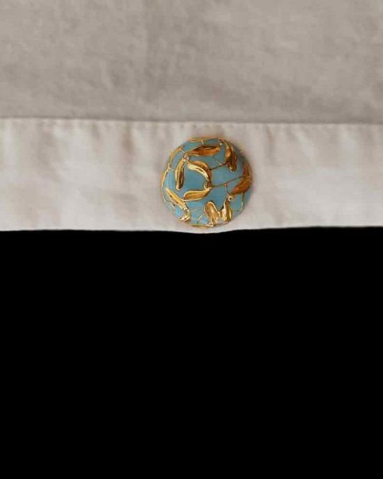 Pastel Blue Button With Gold Work