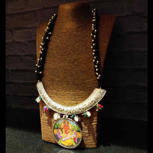 Silver Neckpiece With Ganesha Pendant And Coloured Stones