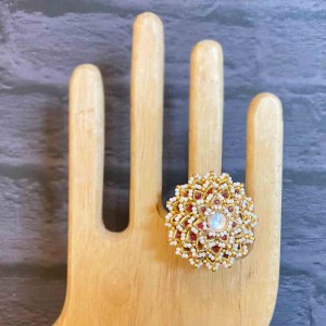 Floral Oversized Gold Ring With Rubies