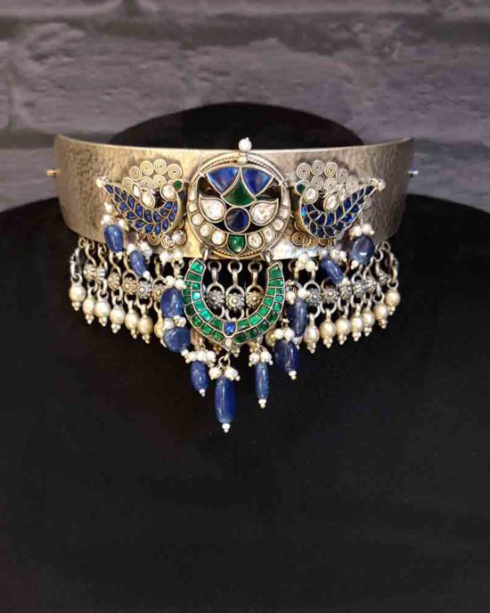 Blue And Green Peacock Choker