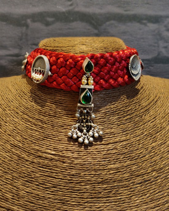 Tribal Red Choker With Contrasting Stones