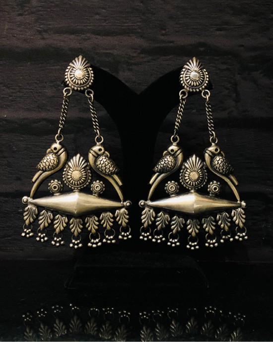 Lovebirds Oxidized Earring