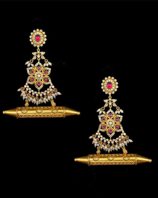 Pink And Kundan Stone Chandbalis