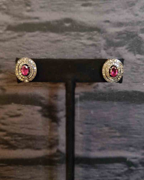 Double Lined Polki Studs With Rubies