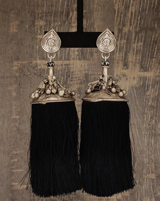 Tribal Earring With Black Tassels